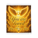 You Are Loved Velvet Plush Blanket — Golden Angel Wings, Joy Peace Love Inspirational Throw